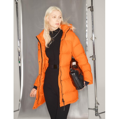 Women's mid-length thick orange jacket